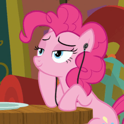 Size: 505x505 | Tagged: safe, artist:anonshy, derpibooru exclusive, edit, edited screencap, screencap, pinkie pie, earth pony, pony, g4, spice up your life, animated, bedroom eyes, earbuds, female, headbob, lyrics in the comments, mare, solo