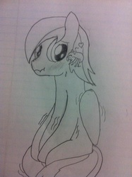 Size: 1936x2592 | Tagged: safe, artist:mraxelrod149, oc, oc only, oc:firebolt, pegasus, pony, spider, blushing, lined paper, male, monochrome, nervous, nose wrinkle, pencil drawing, traditional art