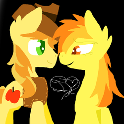 Size: 800x800 | Tagged: safe, artist:emmacakes43, braeburn, spitfire, g4, female, looking at each other, male, shipping, spitburn, straight