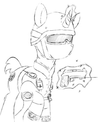 Size: 1360x1692 | Tagged: safe, artist:overlord-derpy, gun, monochrome, rainbow six, sketch, solo, weapon