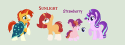 Size: 1024x370 | Tagged: safe, artist:aquadusk, starlight glimmer, sunburst, oc, oc:strawberry, oc:sunlight, g4, blank flank, family, female, male, missing cutie mark, offspring, parent:starlight glimmer, parent:sunburst, parents:starburst, ship:starburst, shipping, straight