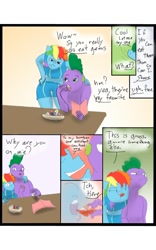 Size: 800x1280 | Tagged: safe, artist:steadfast hoof, rainbow dash, spike, anthro, comic:spikedash prompt comic, g4, comic, daily doodle spikedash prompt, female, male, ship:rainbowspike, shipping, straight