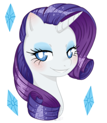 Size: 700x800 | Tagged: safe, artist:hatchet-ears, rarity, g4, bedroom eyes, blushing, bust, cutie mark background, eyeshadow, female, looking at you, makeup, portrait, smiling, solo