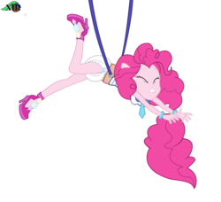 Size: 2601x2368 | Tagged: safe, artist:lifes-remedy, artist:mlpcutepic, edit, pinkie pie, equestria girls, friendship games bloopers, g4, my little pony equestria girls: friendship games, blooper, bracelet, clothes, dangling, diaper, diaper edit, diaper fetish, eyes closed, female, fetish, high heels, high res, jewelry, non-baby in diaper, outtakes, ponied up, poofy diaper, school spirit, shoes, simple background, solo, struggling, vector, white background, wires