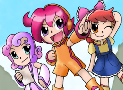 Size: 931x687 | Tagged: safe, artist:carol-aredesu, apple bloom, scootaloo, sweetie belle, human, g4, humanized, vocaloid