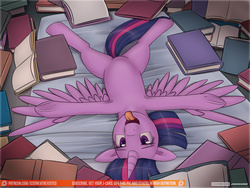 Size: 1280x960 | Tagged: safe, artist:jcosneverexisted, twilight sparkle, alicorn, pony, g4, ahegao, armpits, bibliophile, book, bookgasm, featureless crotch, female, open mouth, patreon, patreon logo, solo, that pony sure does love books, tongue out, twilight sparkle (alicorn), underhoof