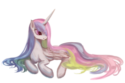Size: 1024x682 | Tagged: safe, artist:cay66, princess celestia, pony, g4, female, mare, prone, simple background, solo, transparent background