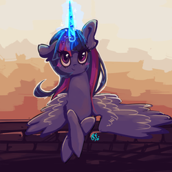 Size: 800x800 | Tagged: safe, artist:renaifoxi, twilight sparkle, alicorn, pony, g4, female, magic, prone, solo, twilight sparkle (alicorn)