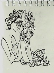 Size: 614x829 | Tagged: safe, artist:renaifoxi, pinkie pie, g4, angry, female, monochrome, solo, traditional art