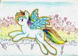 Size: 2330x1698 | Tagged: safe, artist:renaifoxi, rainbow dash, g4, cloud, female, lightning, solo, stormcloud