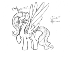 Size: 1936x1552 | Tagged: safe, artist:leadhooves, fluttershy, g4, anti-brony, female, monochrome, mouthpiece, sketch, solo