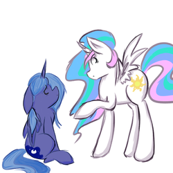 Size: 1500x1500 | Tagged: safe, artist:renaifoxi, princess celestia, princess luna, g4, s1 luna