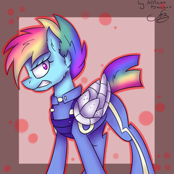 Size: 5000x5000 | Tagged: safe, artist:allisonbacker, rainbow dash, g4, absurd resolution, alternate timeline, apocalypse dash, badass, crystal war timeline, female, gritted teeth, solo, torn ear