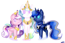 Size: 1000x666 | Tagged: safe, artist:agatnacalista, princess cadance, princess celestia, princess luna, g4, simple background