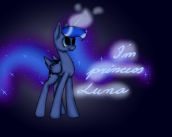 Size: 2500x2000 | Tagged: safe, artist:alessaharmony, princess luna, alicorn, pony, g4, female, high res, magic, mare, smiling, solo, text