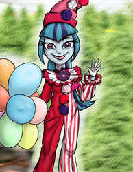 Size: 700x900 | Tagged: safe, alternate version, artist:kul, sonata dusk, equestria girls, g4, balloon, blood, clown, john wayne gacy, killer clown, looking at you, magic capture device, reference, serial killer, smiling