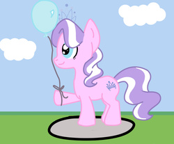 Size: 900x744 | Tagged: safe, artist:latinz8, diamond tiara, g4, balloon, cloud, cute, diamondbetes, female, smiling, solo