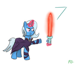 Size: 841x716 | Tagged: safe, artist:pacificgreen, trixie, pony, unicorn, g4, alicorn amulet, crossover, female, lightsaber, mare, star wars, weapon