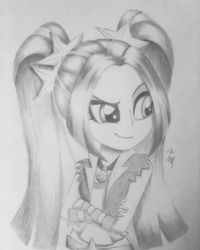 Size: 3024x3779 | Tagged: safe, artist:theasce, aria blaze, equestria girls, g4, my little pony equestria girls: rainbow rocks, drawing, female, grayscale, high res, monochrome, solo, traditional art