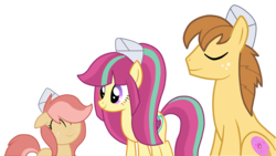 Size: 1152x648 | Tagged: safe, artist:luckyclau, donut joe, sour sweet, oc, oc:rose canella, equestria girls, g4, equestria girls ponified, family, female, filly, momma sour sweet, offspring, parent:donut joe, parent:sour sweet, parents:sourjoe, ponified, shipping, sourjoe