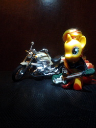 Size: 1536x2048 | Tagged: safe, artist:southernstar1234, sunset shimmer, pony, unicorn, g4, bmw, brushable, clothes, female, greaser, guitar, jacket, leather jacket, mare, motorcycle, musical instrument, photo, toy