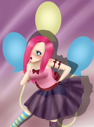 Size: 2133x2871 | Tagged: safe, artist:zeezeepearl, pinkie pie, human, g4, blushing, clothes, female, goth, high res, humanized, pinkamena diane pie, see-through, shorts, skirt, socks, solo