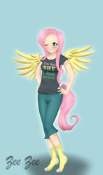 Size: 3097x5256 | Tagged: safe, artist:zeezeepearl, fluttershy, human, g4, humanized, tailed humanization, winged humanization