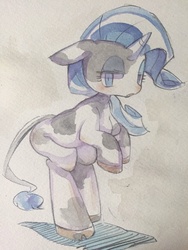 Size: 960x1280 | Tagged: safe, artist:mosamosa_n, rarity, cow, semi-anthro, g4, arm hooves, breasts, female, raricow, solo, species swap, traditional art