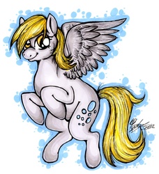 Size: 1160x1272 | Tagged: safe, artist:caoileann, derpy hooves, pegasus, pony, g4, female, flying, mare, solo, traditional art