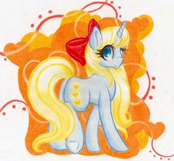 Size: 931x859 | Tagged: safe, artist:emberslament, love melody (g4), pony, unicorn, g4, background pony, bow, butt, crossover, female, hair bow, mare, plot, sailor moon (series), sailor venus, traditional art