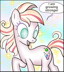 Size: 340x385 | Tagged: safe, artist:pencils, edit, oc, oc only, oc:mascara maroon, earth pony, pony, comic:anon's pie adventure, ascension, ebola, glowing eyes, glowing eyes meme, i am growing stronger, meme, power-up, text edit