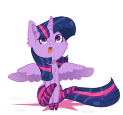 Size: 2100x1960 | Tagged: safe, artist:possumpuppy, twilight sparkle, alicorn, pony, g4, chest fluff, chibi, clothes, cute, eye clipping through hair, female, heart eyes, open mouth, simple background, sitting, socks, solo, spread wings, striped socks, transparent background, twiabetes, twilight sparkle (alicorn), wingding eyes, wings