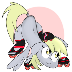 Size: 3000x3000 | Tagged: safe, artist:doge4ce, derpy hooves, pegasus, pony, g4, cute little fangs, fangs, female, floppy ears, high res, mare, roller skates, solo