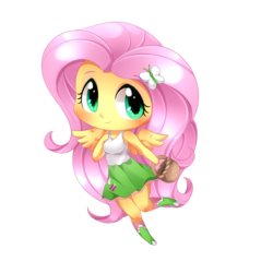 Size: 3000x3000 | Tagged: safe, artist:scarlet-spectrum, fluttershy, equestria girls, g4, basket, boots, chibi, clothes, cute, female, high res, simple background, skirt, socks, solo, tank top, transparent background