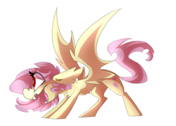 Size: 1280x914 | Tagged: safe, artist:nekosnicker, fluttershy, bat pony, pony, g4, female, flutterbat, open mouth, race swap, simple background, solo, spread wings