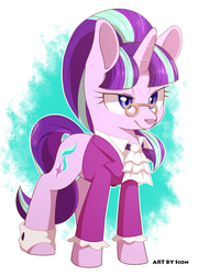 Size: 650x901 | Tagged: safe, artist:sion, snowfall frost, starlight glimmer, a hearth's warming tail, g4, blouse, clothes, female, glasses, solo