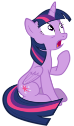 Size: 7000x12000 | Tagged: safe, artist:tardifice, twilight sparkle, alicorn, pony, g4, newbie dash, absurd resolution, female, folded wings, full body, mare, open mouth, photoshop, raised hoof, simple background, sitting, solo, transparent background, twilight sparkle (alicorn), vector, watching