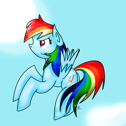 Size: 2500x2500 | Tagged: safe, anonymous artist, rainbow dash, pegasus, pony, g4, female, flying, high res, mare, signature, sky, solo