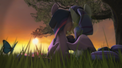 Size: 1024x576 | Tagged: safe, artist:shadamyfan4evers, rarity, twilight sparkle, alicorn, pony, g4, 3d, female, lesbian, ship:rarilight, shipping, twilight sparkle (alicorn)