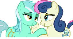 Size: 2500x1353 | Tagged: safe, artist:charity-rose, bon bon, lyra heartstrings, sweetie drops, g4, slice of life (episode), bedroom eyes, best friends, female, lesbian, ship:lyrabon, shipping, simple background, transparent background, vector