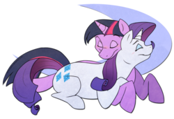 Size: 1077x741 | Tagged: safe, artist:arcticwaters, rarity, twilight sparkle, pony, unicorn, g4, female, lesbian, mare, ship:rarilight, shipping, simple background, transparent background, unicorn twilight, vector