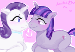 Size: 600x420 | Tagged: safe, artist:fyukue, rarity, twilight sparkle, g4, female, lesbian, ship:rarilight, shipping