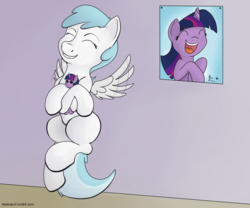 Size: 2400x2000 | Tagged: safe, artist:riscke, cotton cloudy, twilight sparkle, alicorn, pony, g4, autograph, cute, female, flying, high res, open mouth, plushie, smiling, solo, twilight sparkle (alicorn)
