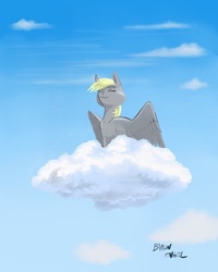 Size: 1200x1500 | Tagged: safe, artist:baron engel, derpy hooves, pegasus, pony, g4, cloud, eyes closed, female, mare, solo, speedpaint
