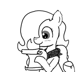 Size: 640x600 | Tagged: safe, artist:ficficponyfic, oc, oc only, oc:emerald jewel, colt quest, bag, bandana, blushing, child, colt, foal, male, reading, scroll, story included