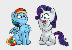 Size: 1280x892 | Tagged: safe, artist:pabbley, rainbow dash, rarity, g4, behaving like a bird, belly button, chest fluff, cute, duo, heart eyes, impossibly large chest fluff, simple background, wingding eyes