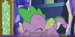 Size: 639x320 | Tagged: safe, artist:mlp-captions, screencap, spike, g4, the cutie re-mark, discovery family logo, meme, youtube caption