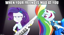 Size: 800x446 | Tagged: safe, artist:noobiestbrony, edit, edited screencap, screencap, rainbow dash, rarity, equestria girls, g4, my little pony equestria girls: rainbow rocks, angry, guitar, image macro, keytar, meme, musical instrument