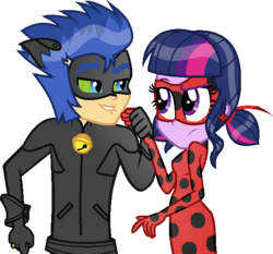 Size: 623x581 | Tagged: safe, artist:malachitebases, artist:shabrina025, flash sentry, sci-twi, twilight sparkle, equestria girls, g4, adorkable, adrien agreste, base used, becoming what you fear, chat noir, clothes, clothes swap, cosplay, costume, crossover, cute, diasentres, domino mask, dork, duo, female, humanized, irony, ladybug (miraculous ladybug), male, marinette dupain-cheng, mask, miraculous ladybug, ship:flashlight, shipping, simple background, straight, stupid sexy flash sentry, transparent background