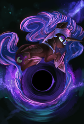 Size: 1900x2800 | Tagged: safe, artist:segraece, part of a set, nightmare moon, g4, accretion disk, black hole, female, galaxy, solo, space, tangible heavenly object